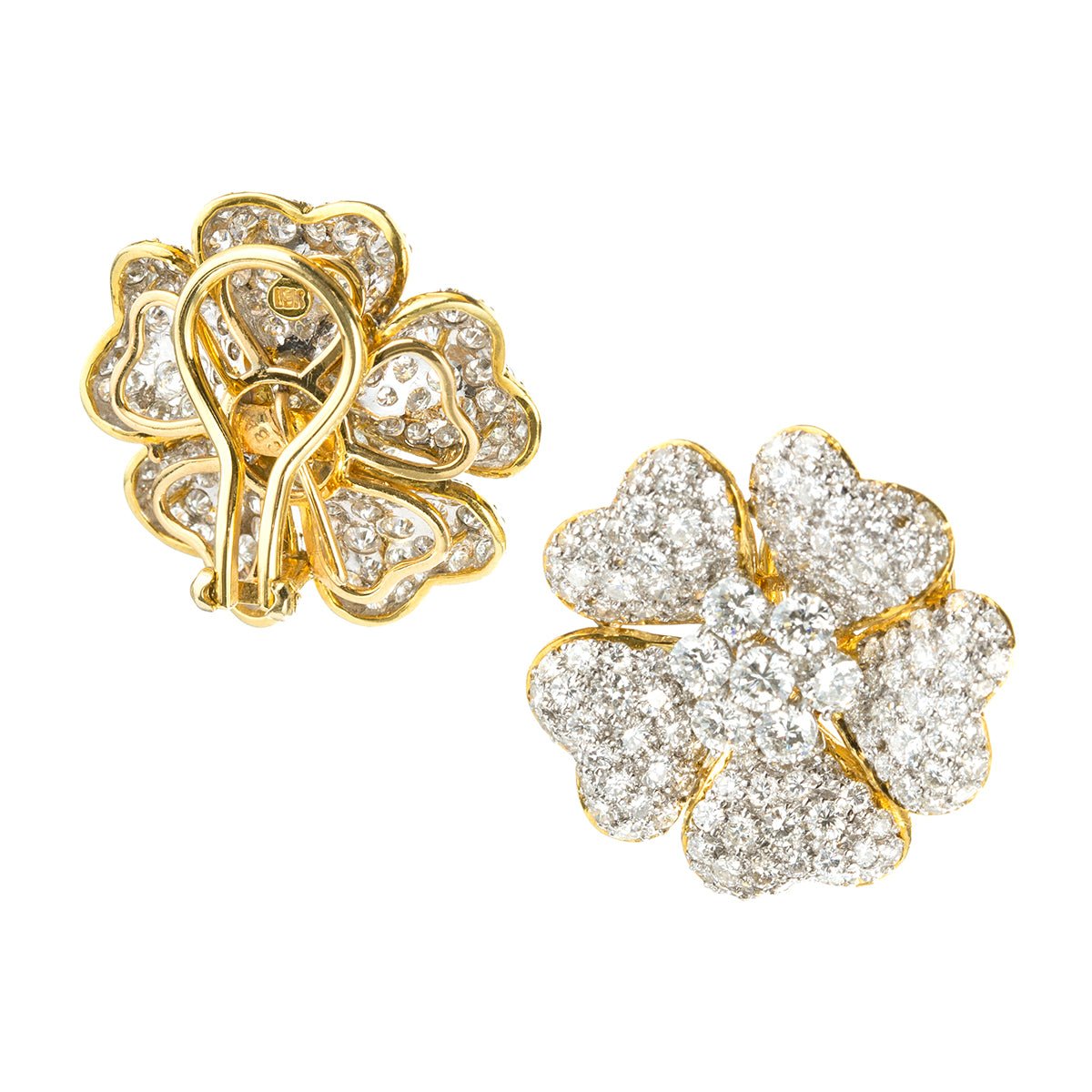 Estate Collection - 18k Gold Pavé Diamond Flower Earrings