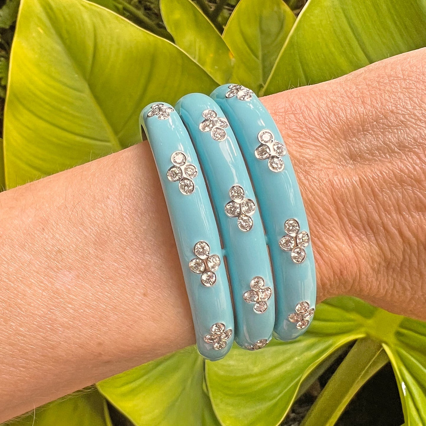 Estate Collection - 18k White Gold Turquoise Enamel Diamond Cuff Bracelet