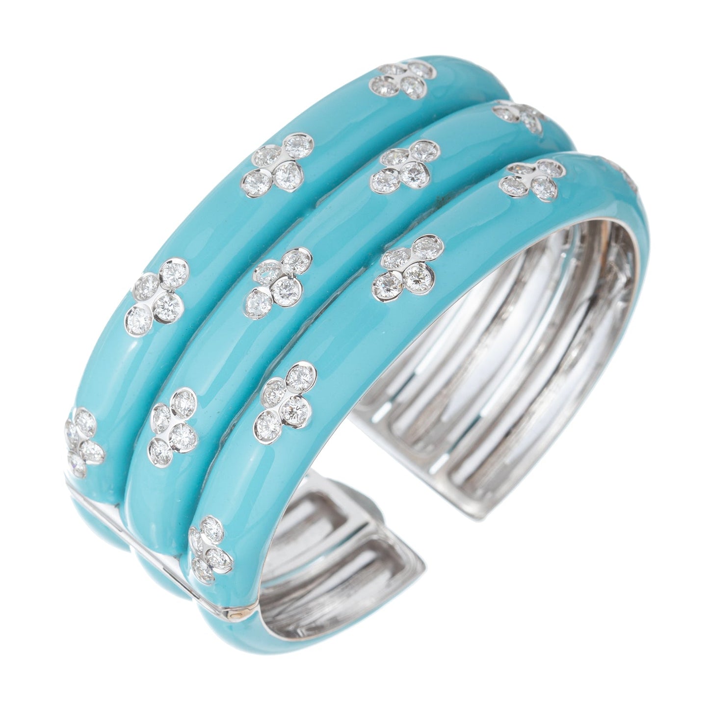 Estate Collection - 18k White Gold Turquoise Enamel Diamond Cuff Bracelet