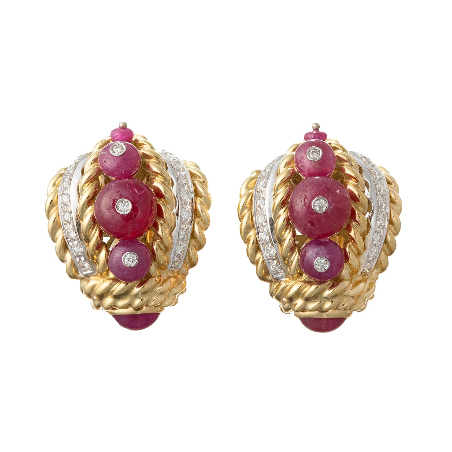Estate Collection - 18k Yellow Gold Ruby Bead Diamond Earrings