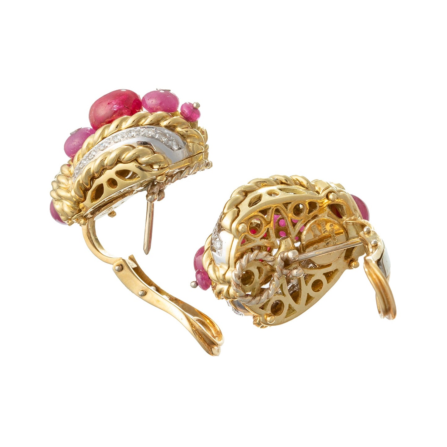 Estate Collection - 18k Yellow Gold Ruby Bead Diamond Earrings