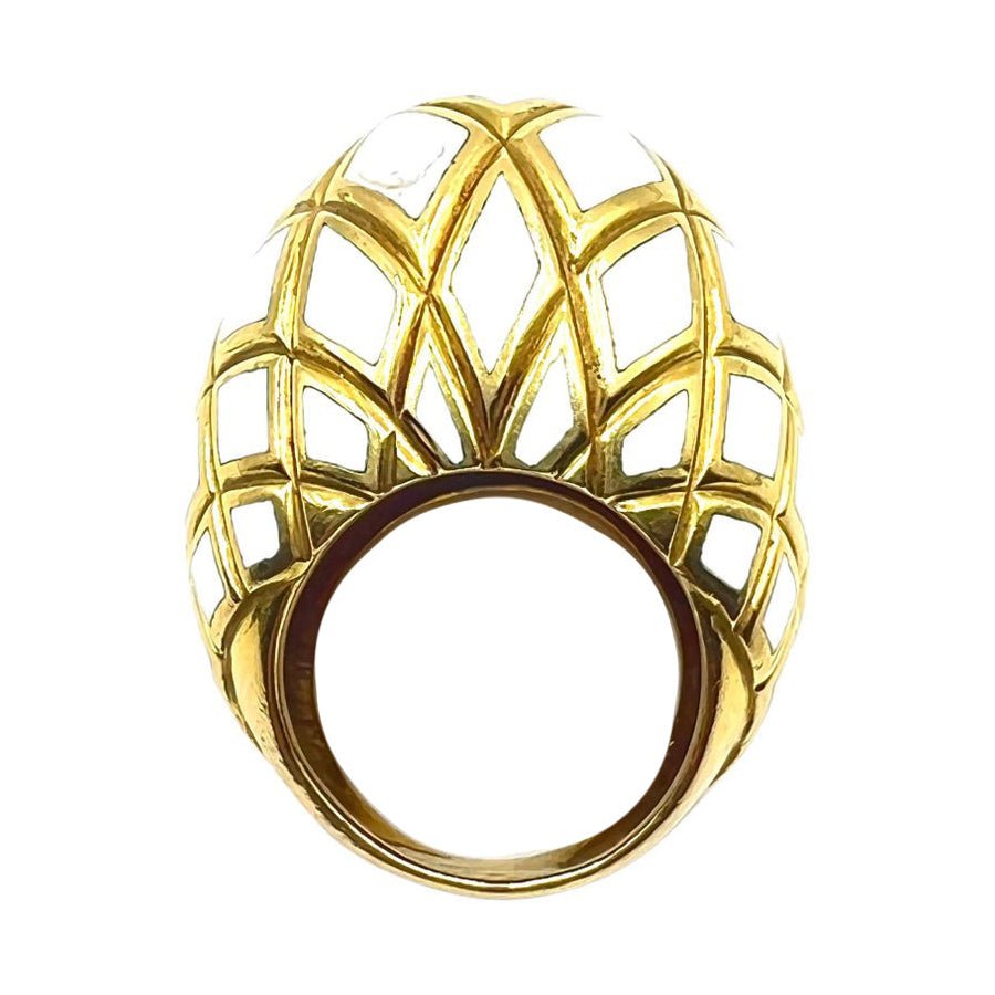 Estate Collection - 18k Yellow Gold White Enamel Dome Ring