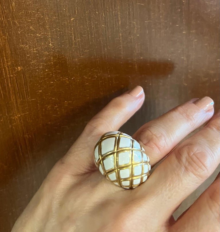 Estate Collection - 18k Yellow Gold White Enamel Dome Ring