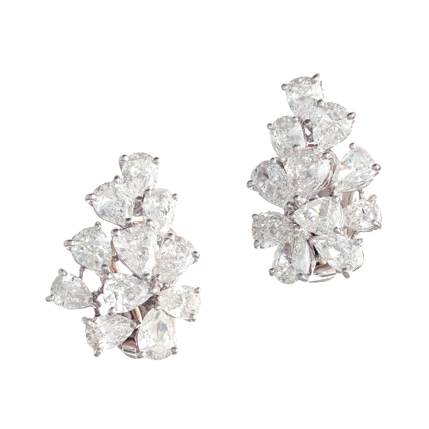 Estate Collection - 1960s Pear-Shaped Diamond Cluster Earclips