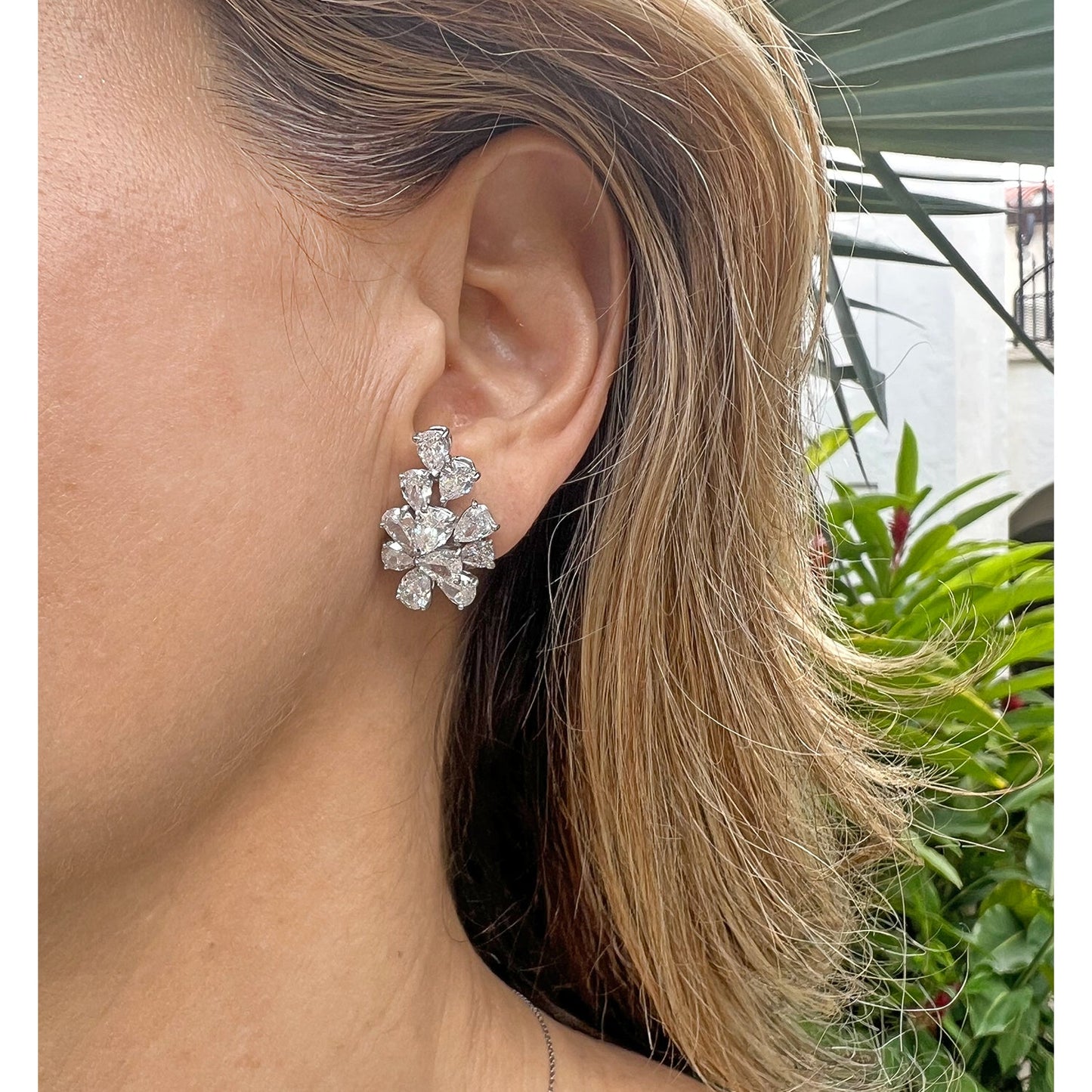 Estate Collection - 1960s Pear-Shaped Diamond Cluster Earclips