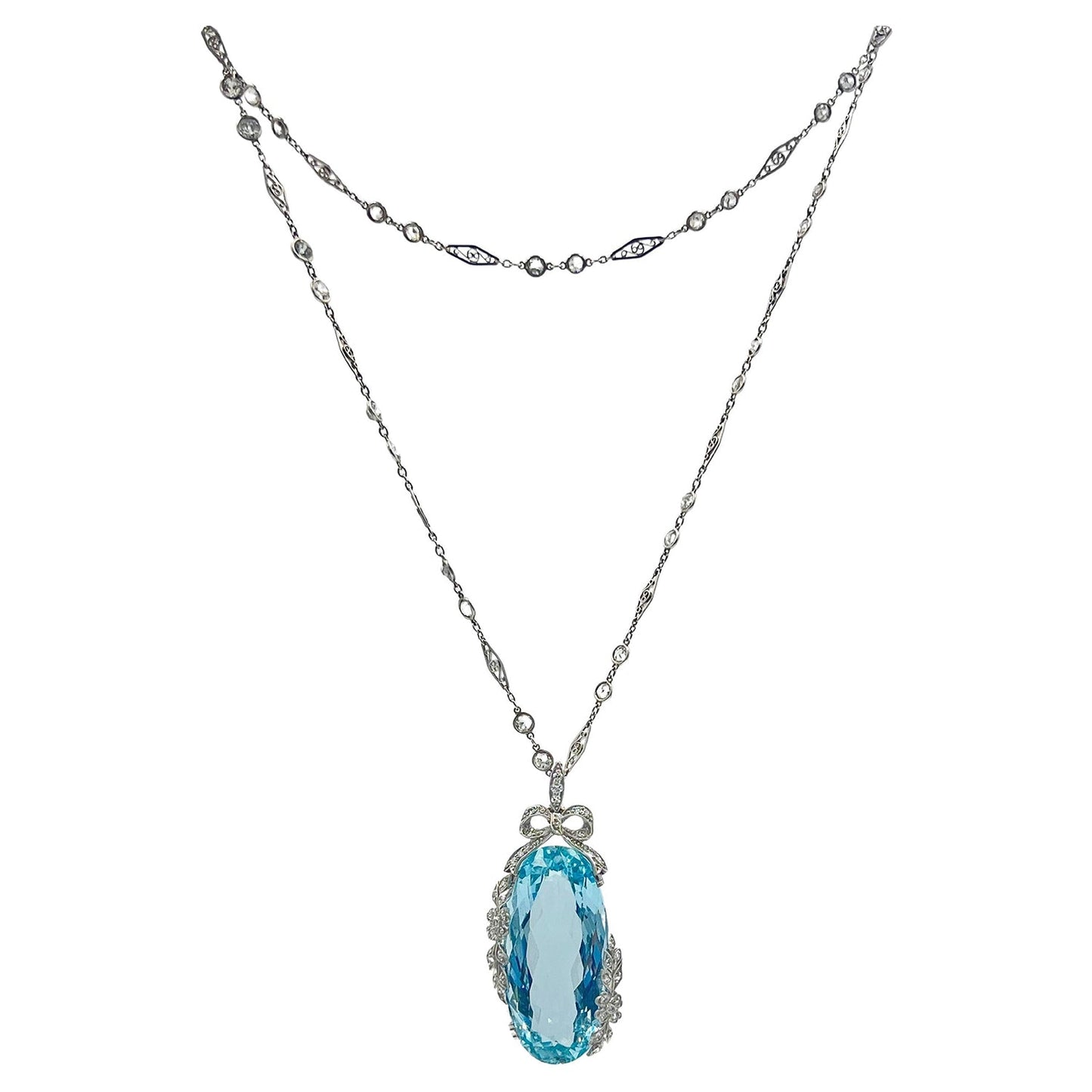 Estate Collection - Aquamarine Diamond Belle Époque Pendant Chain Necklace