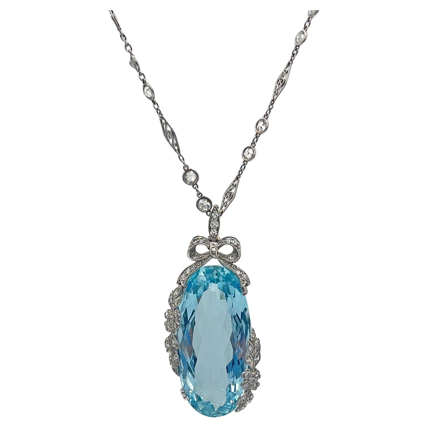 Estate Collection - Aquamarine Diamond Belle Époque Pendant Chain Necklace
