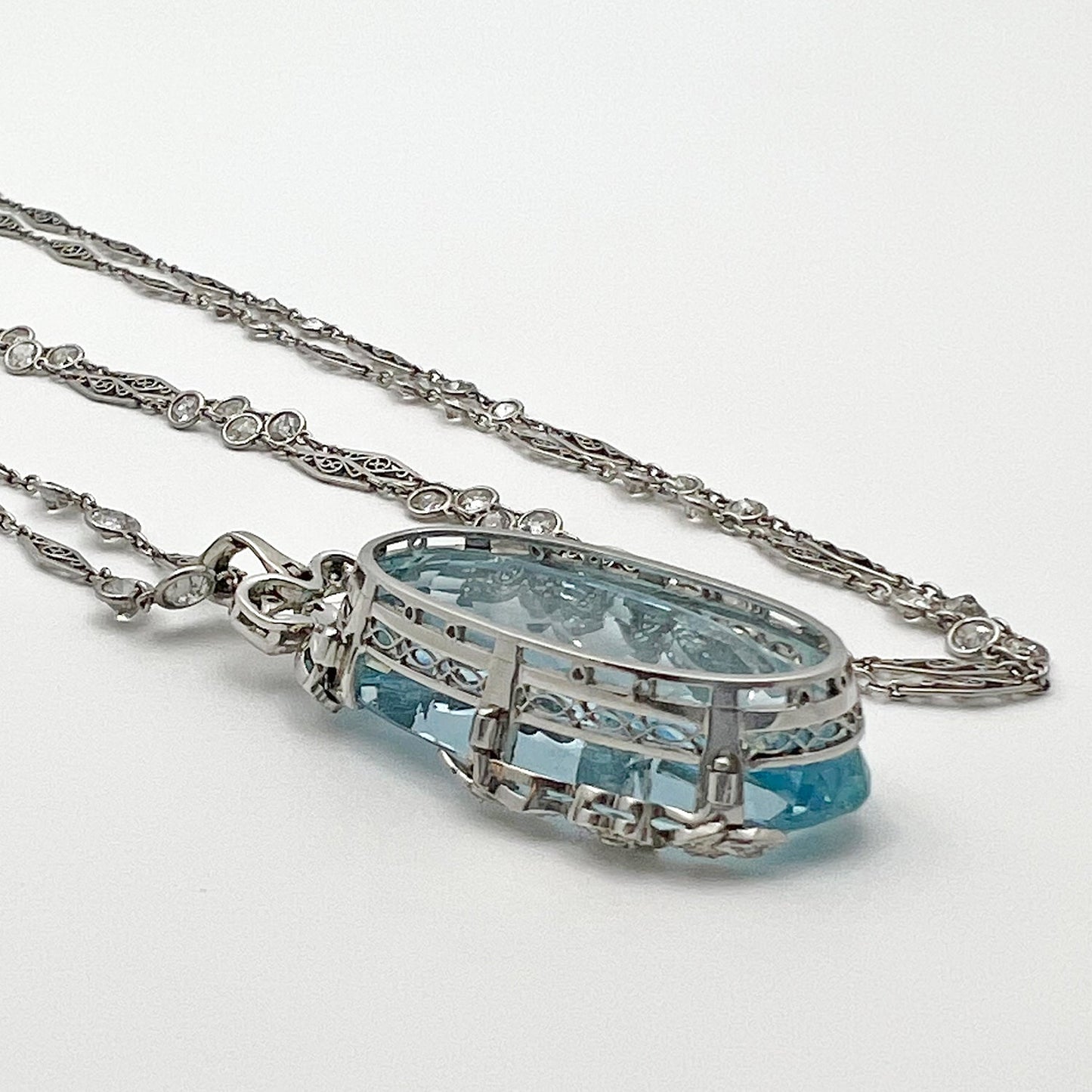 Estate Collection - Aquamarine Diamond Belle Époque Pendant Chain Necklace