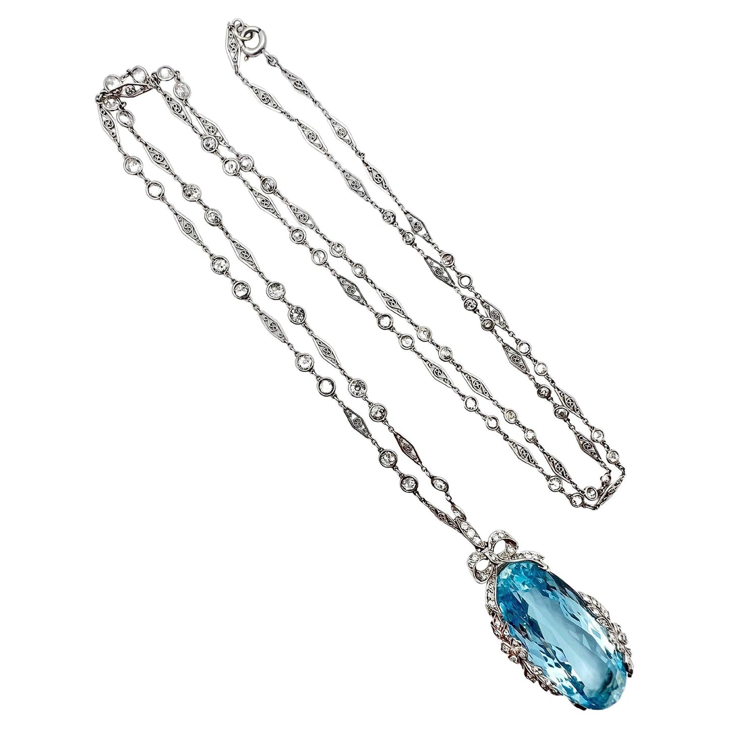 Estate Collection - Aquamarine Diamond Belle Époque Pendant Chain Necklace