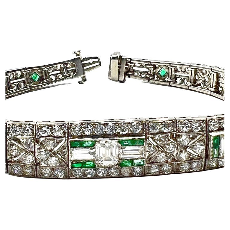 Estate Collection - Art Deco Platinum Diamond Emerald Bracelet