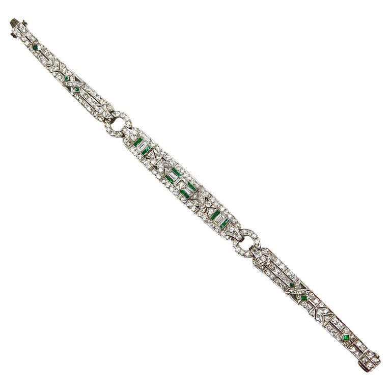 Estate Collection - Art Deco Platinum Diamond Emerald Bracelet