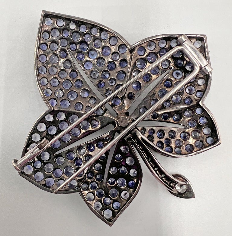 Estate Collection - Blue Sapphire Diamond Leaf Brooch