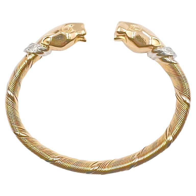 Estate Collection - Cartier 18k Gold Diamond Panther Cuff Bracelet