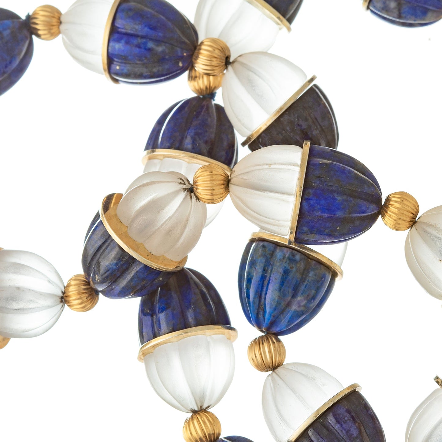 Estate Collection - Carved Lapis Rock Crystal Gold Bead Necklace