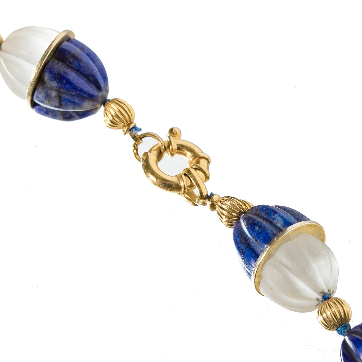 Estate Collection - Carved Lapis Rock Crystal Gold Bead Necklace