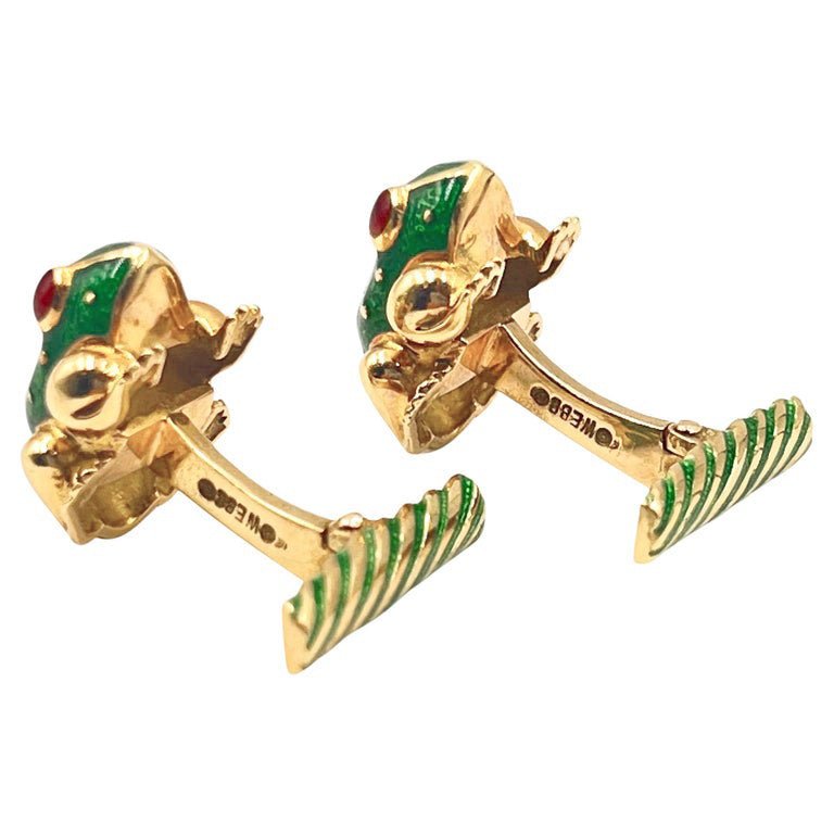 Estate Collection - David Webb 18k Gold Enamel Ruby Frog Cufflinks
