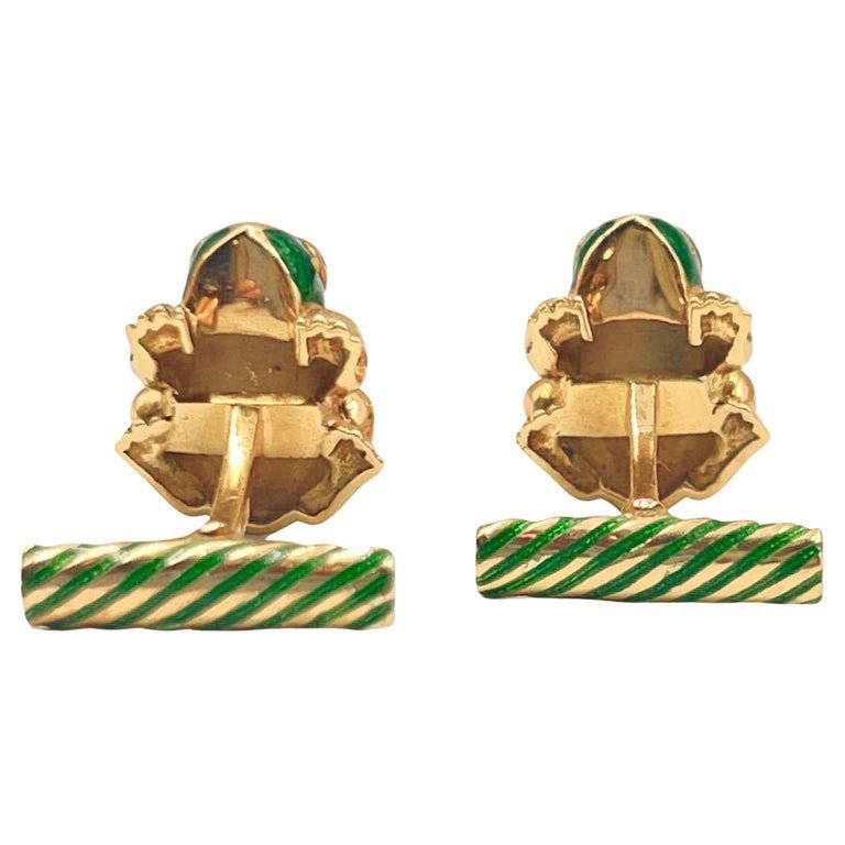 Estate Collection - David Webb 18k Gold Enamel Ruby Frog Cufflinks