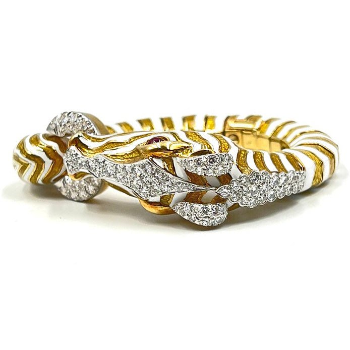 Estate Collection - David Webb 1970s Enamel Diamond Zebra Bracelet