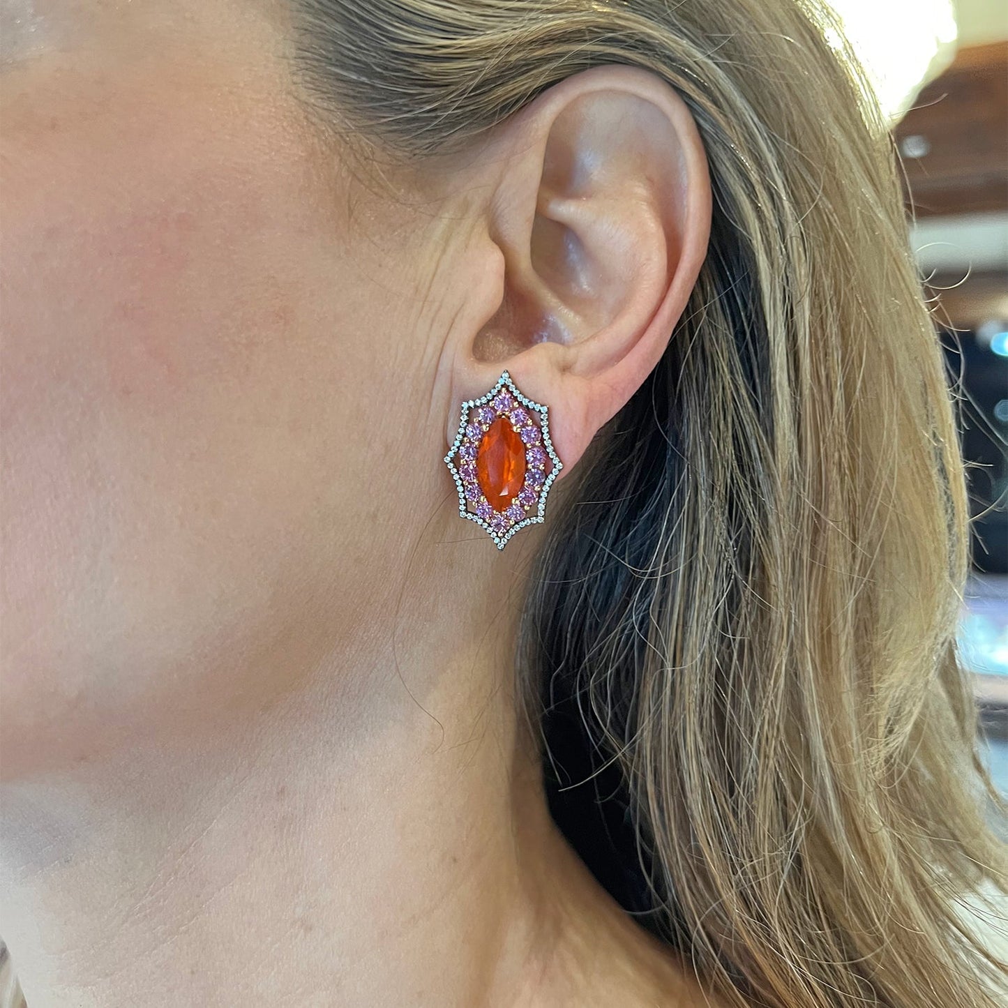 Estate Collection - Fire Opal Pink Sapphire Diamond Earrings