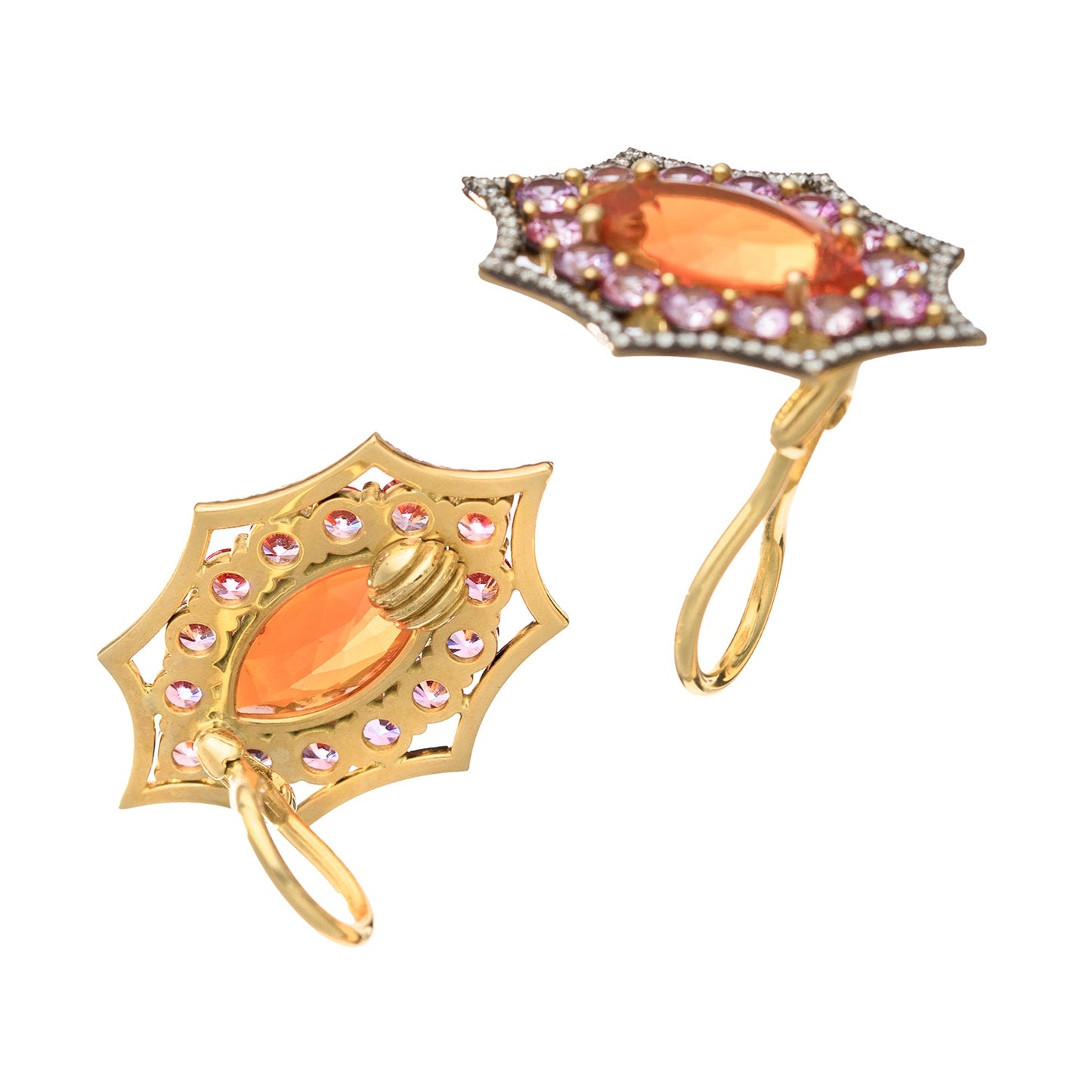 Estate Collection - Fire Opal Pink Sapphire Diamond Earrings