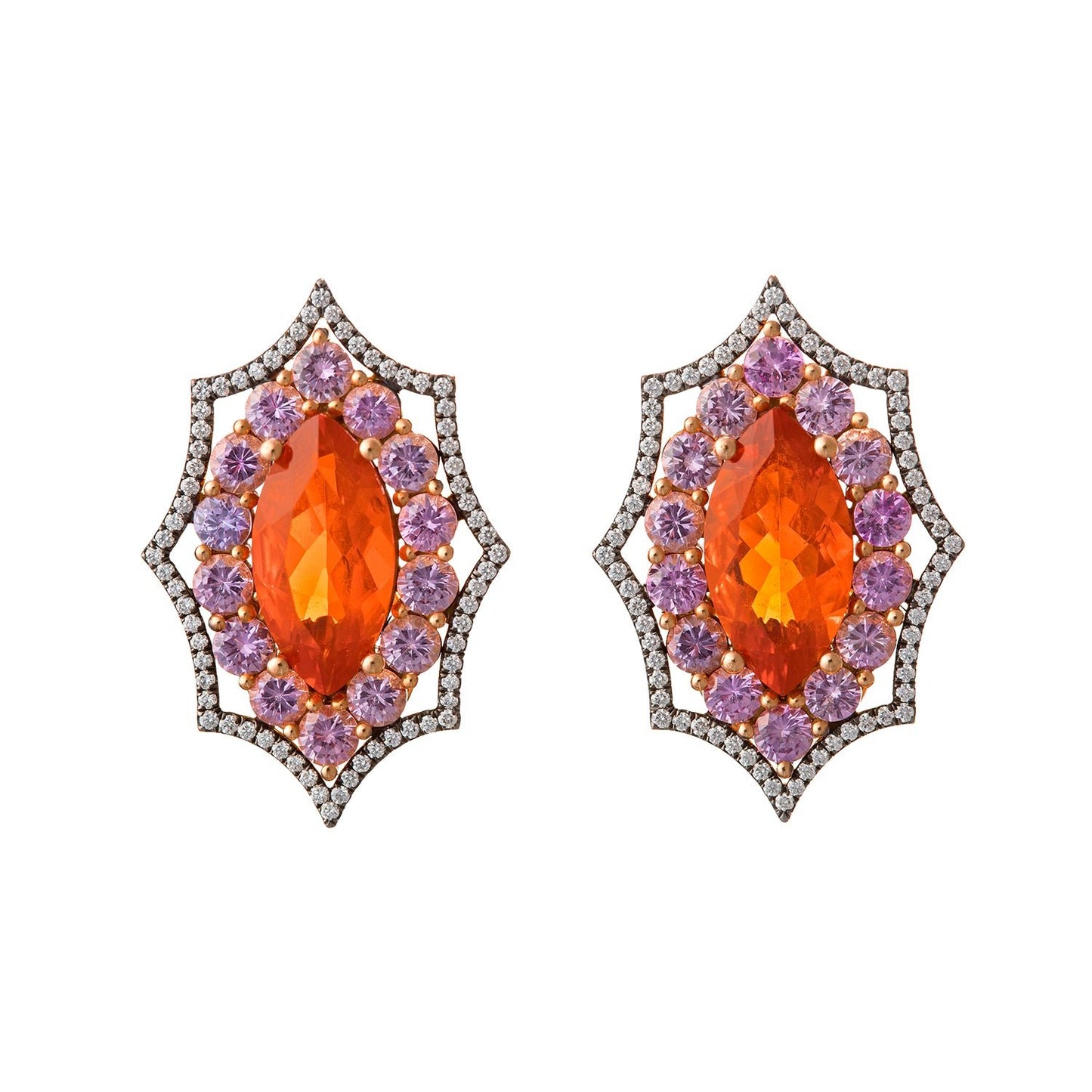 Estate Collection - Fire Opal Pink Sapphire Diamond Earrings