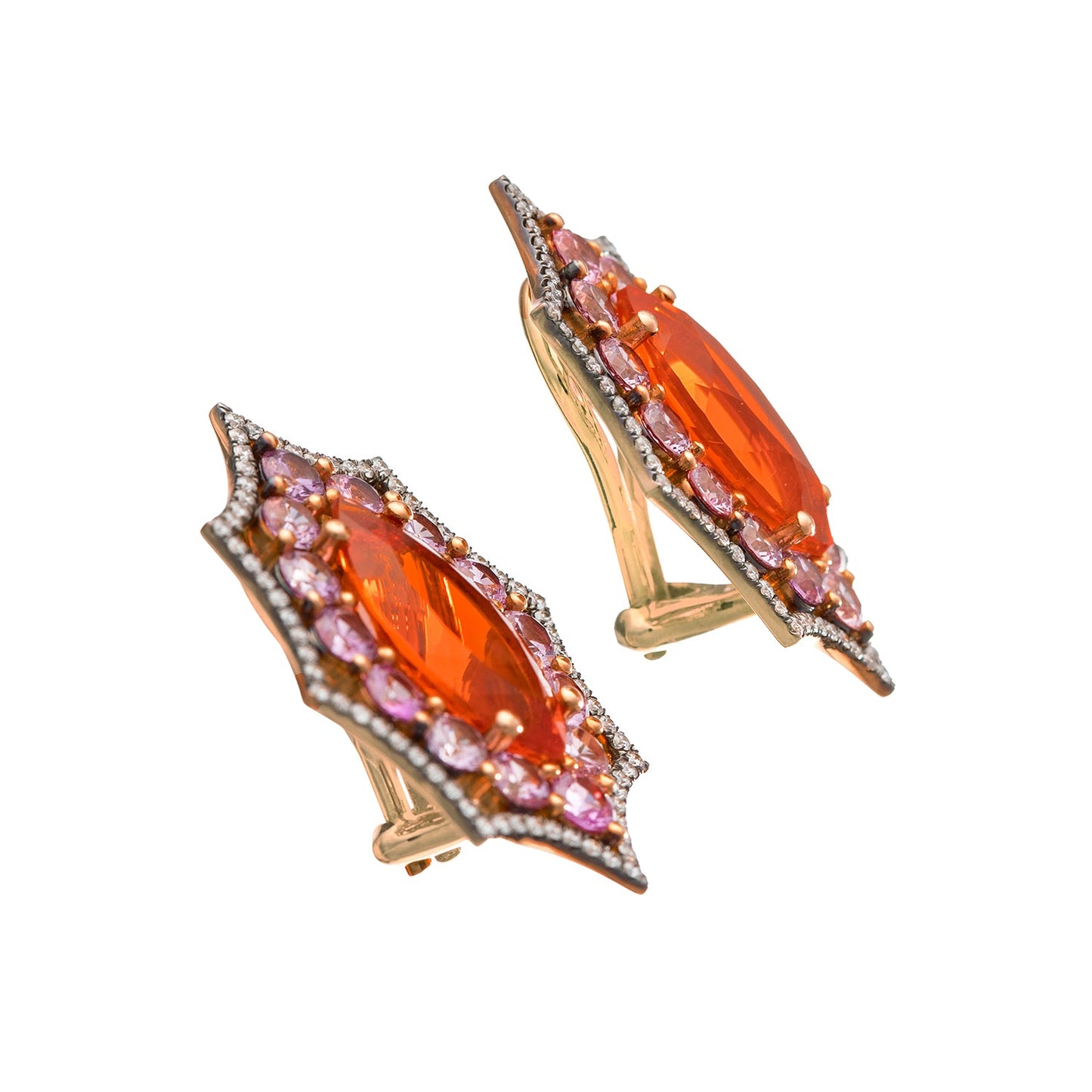 Estate Collection - Fire Opal Pink Sapphire Diamond Earrings