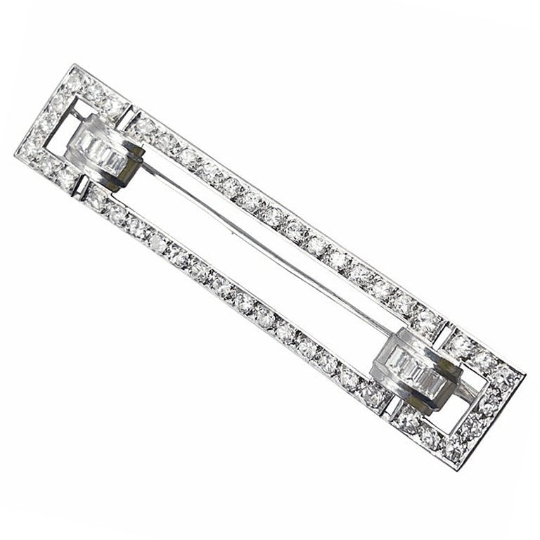 Estate Collection - French Art Deco Platinum Diamond Bar Brooch