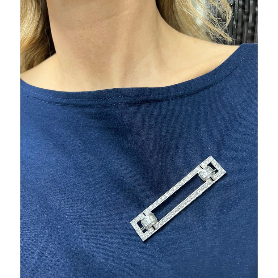 Estate Collection - French Art Deco Platinum Diamond Bar Brooch