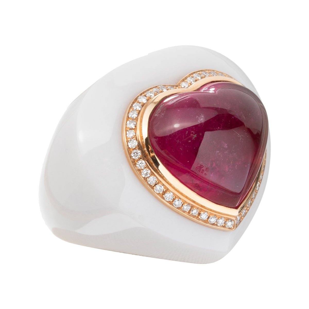 Estate Collection - Heart-Shaped Rubellite White Agate Cocktail Ring