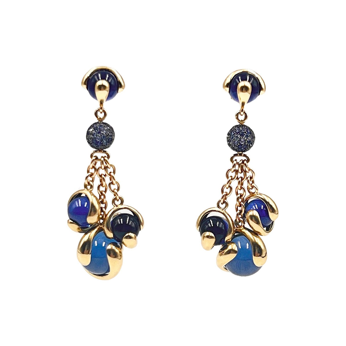 Estate Collection - Marina B 18k Gold Blue Bead Cardan Earrings