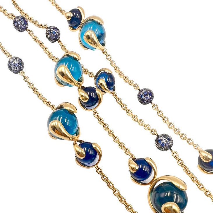 Estate Collection - Marina B 18k Gold Cardan Blue Bead Long Necklace
