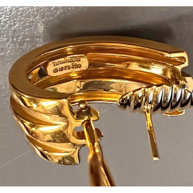 Estate Collection - Tiffany 18k Yellow Gold Ribbed Hoop Earrings