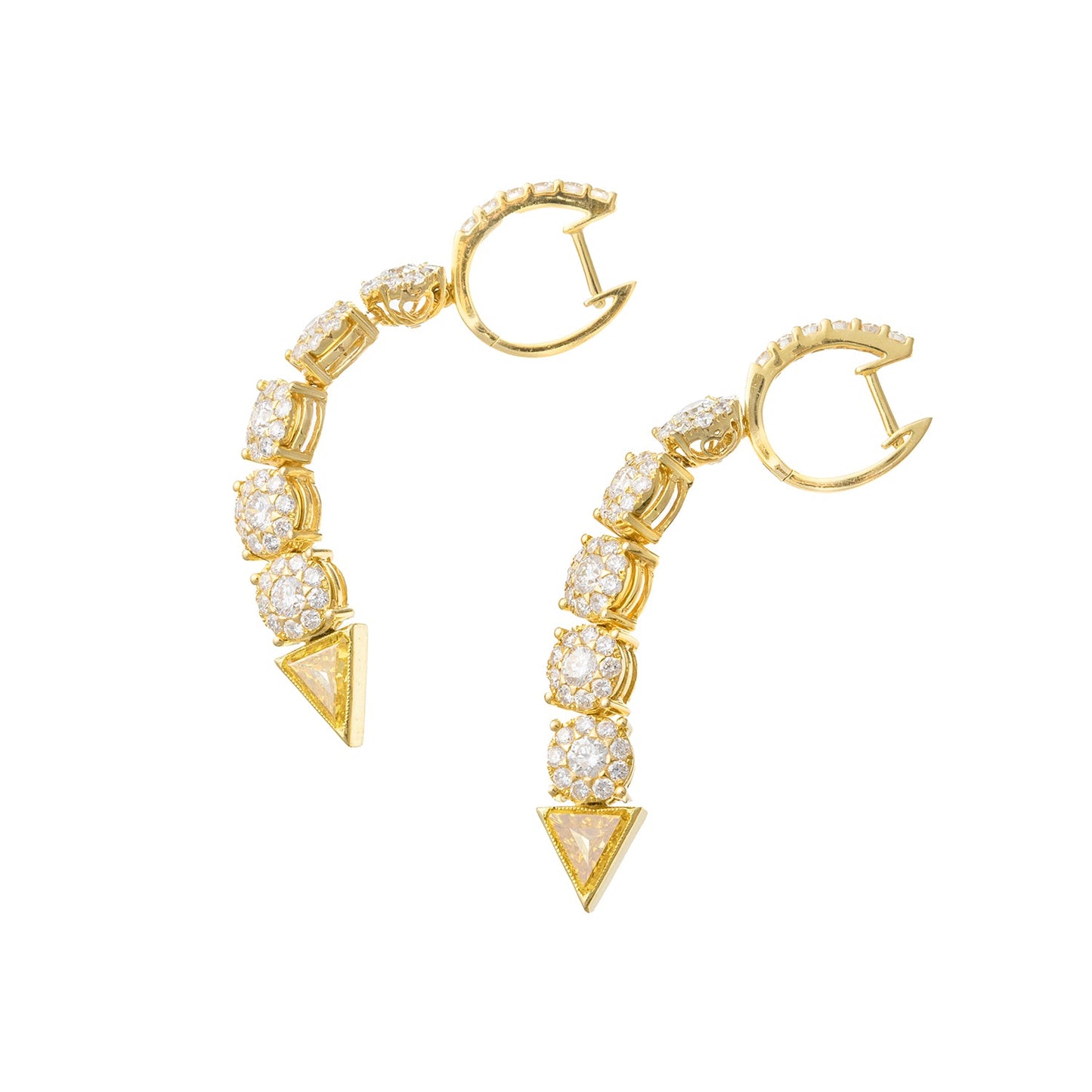 Estate Collection - Triangular-Cut Yellow & White Diamond Line Drop Earrings