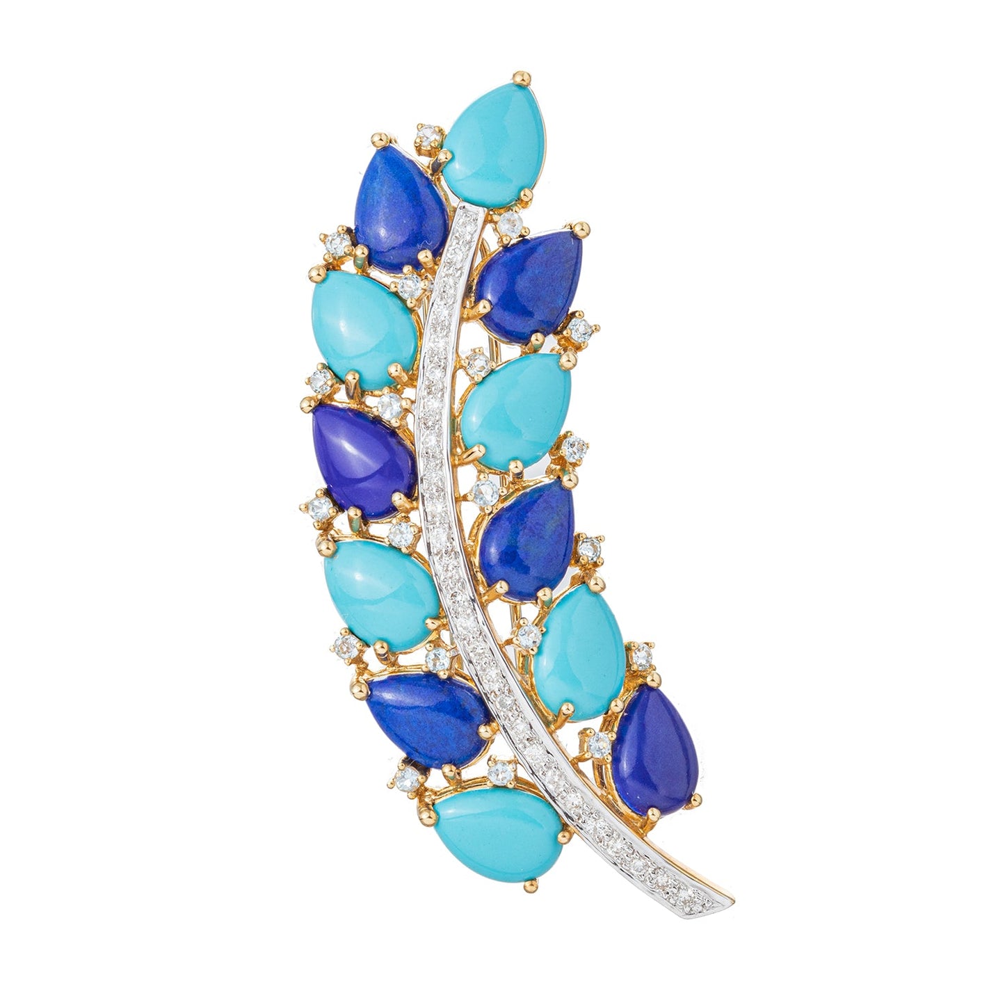 Estate Collection - Turquoise Lapis Diamond Leaf Pin