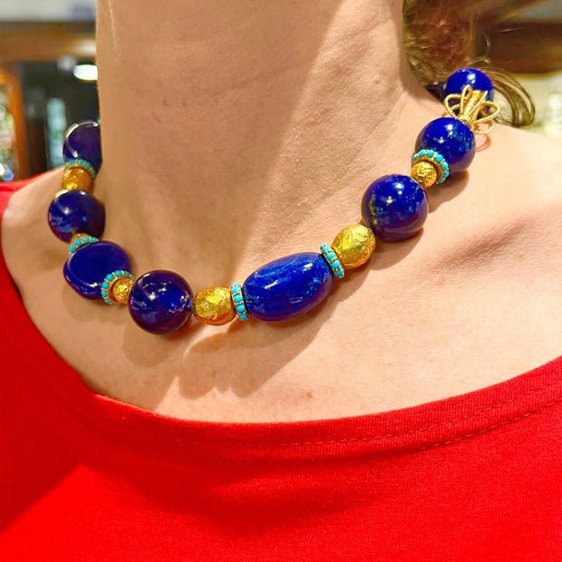 Estate Collection - Verdura 18k Gold Lapis Turquoise Bead Necklace