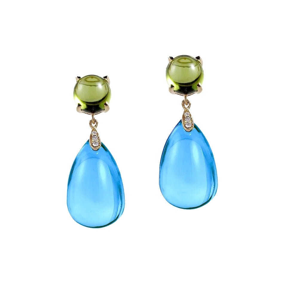 Goshwara - Blue Topaz Peridot Double Drop Earrings