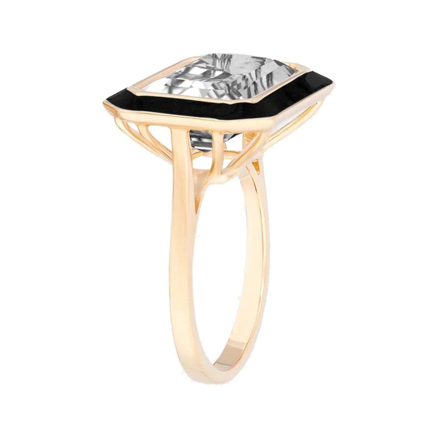 Goshwara - Rock Crystal Black Enamel Cocktail Ring
