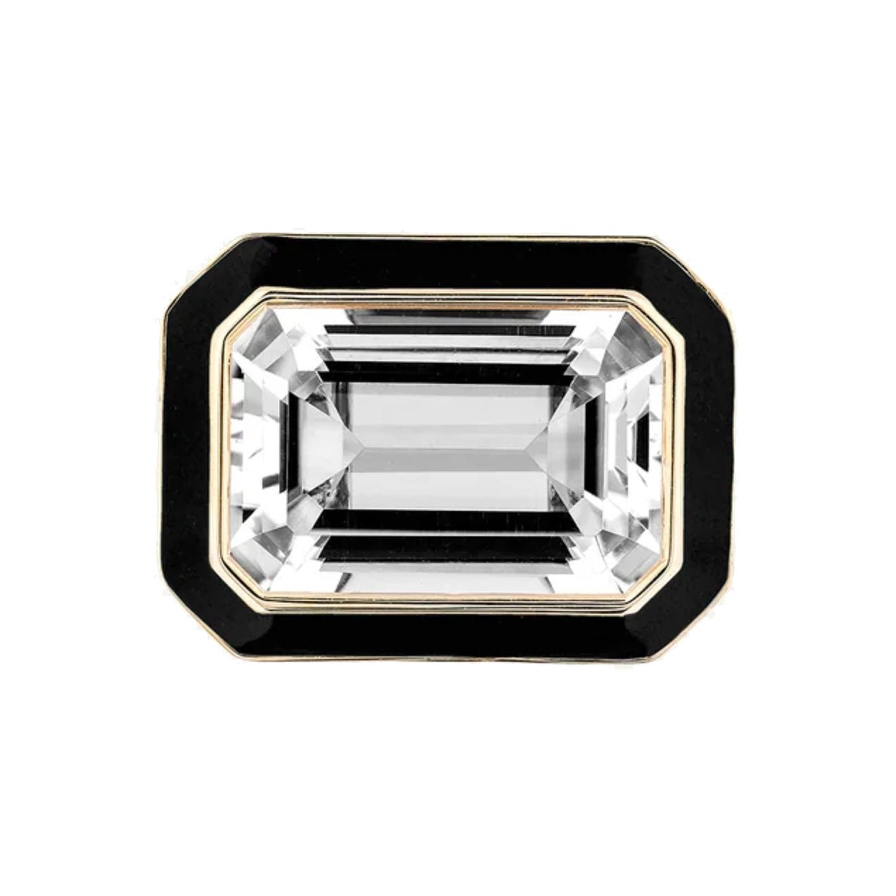 Goshwara - Rock Crystal Black Enamel Cocktail Ring