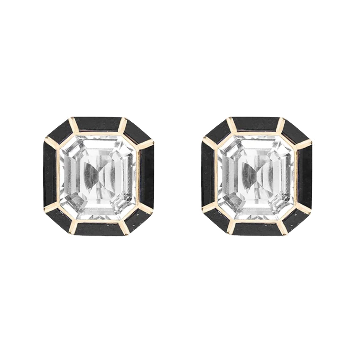 Goshwara - Rock Crystal Onyx Inlay Stud Earrings