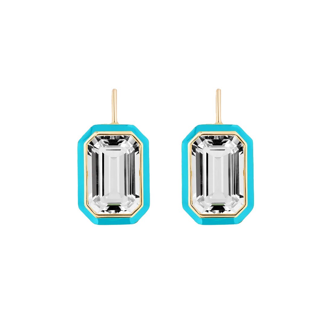 Goshwara - Rock Crystal Turquoise Enamel Drop Earrings