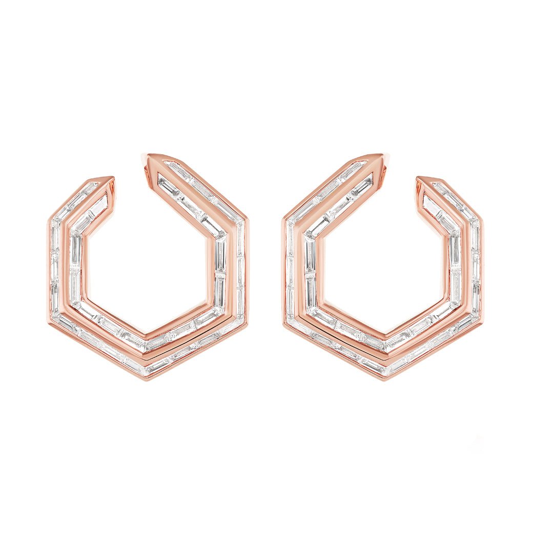 Greenleaf & Crosby - 18k Rose Gold Diamond Hexagonal Earrings