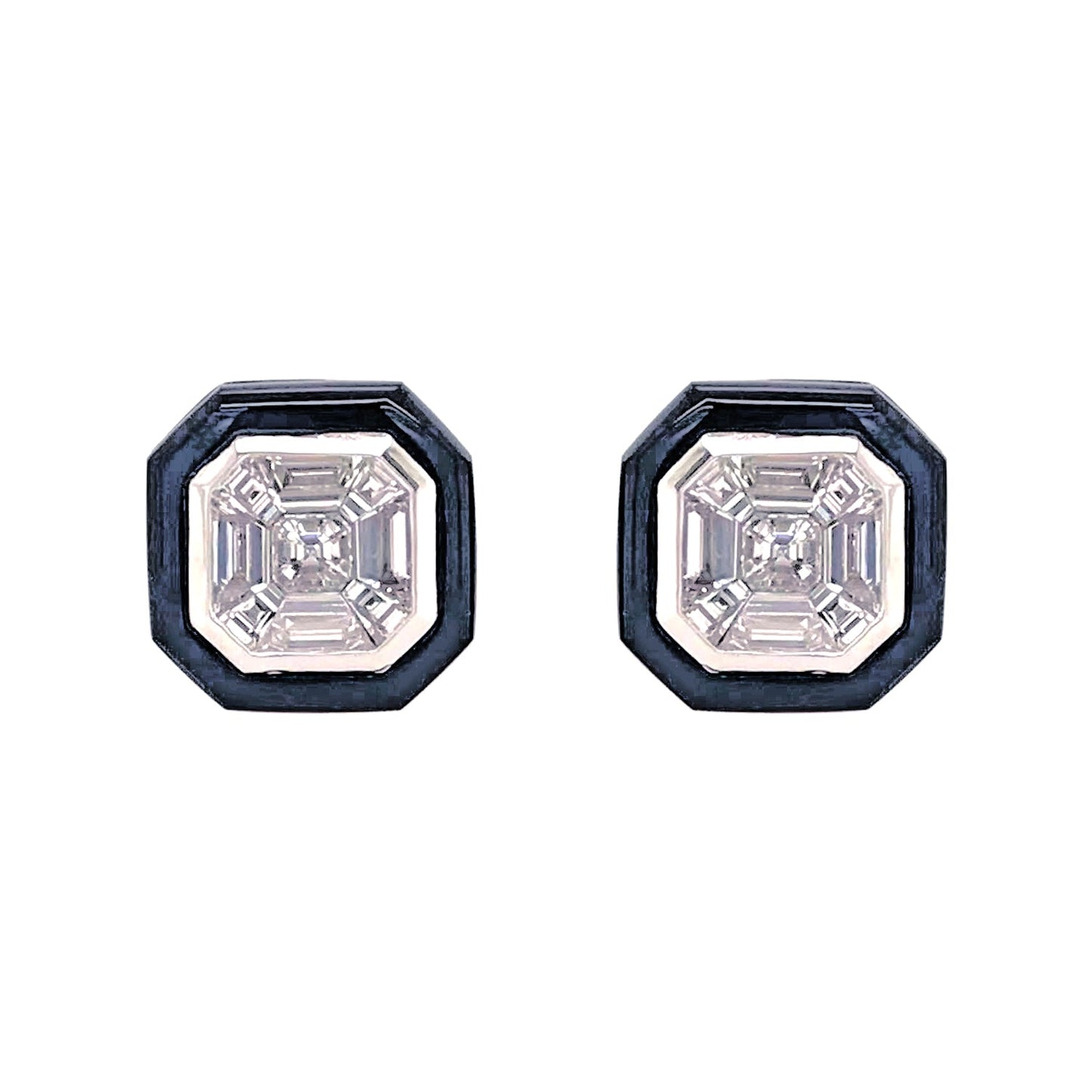 Greenleaf & Crosby - 18k White Gold Diamond Black Agate Stud Earrings