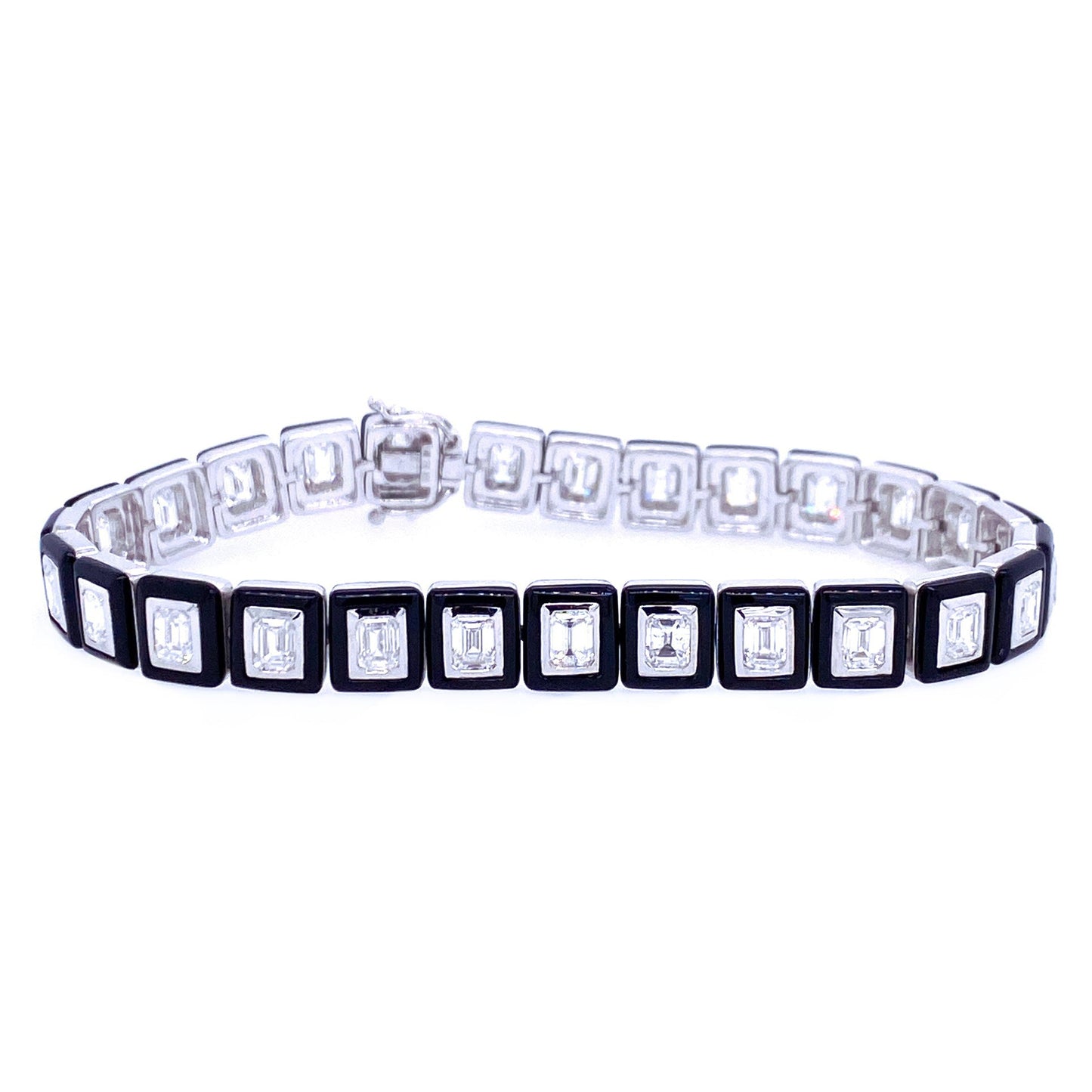 Greenleaf & Crosby - 18k White Gold Emerald-Cut Diamond Black Agate Bracelet