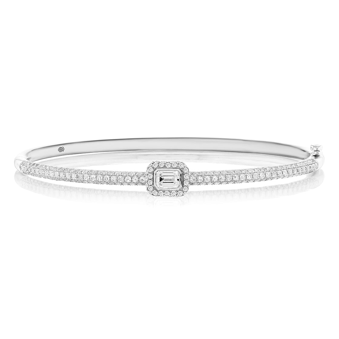 Greenleaf & Crosby - 18k White Gold Emerald-Cut Diamond Halo Bangle