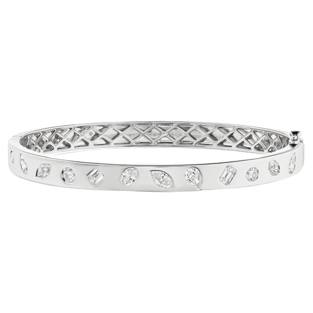 Greenleaf & Crosby - 18k White Gold Mixed-Cut Diamond Bangle Bracelet