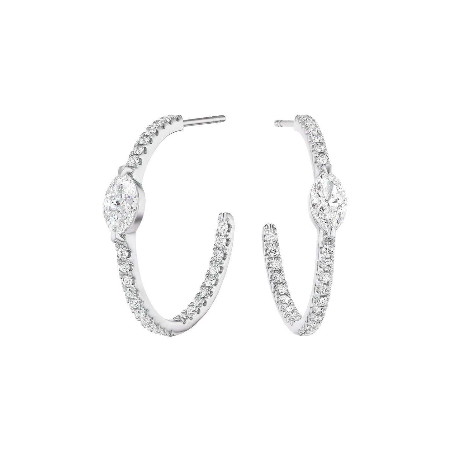 Greenleaf & Crosby - 18k White Gold Round & Marquise Diamond Hoops