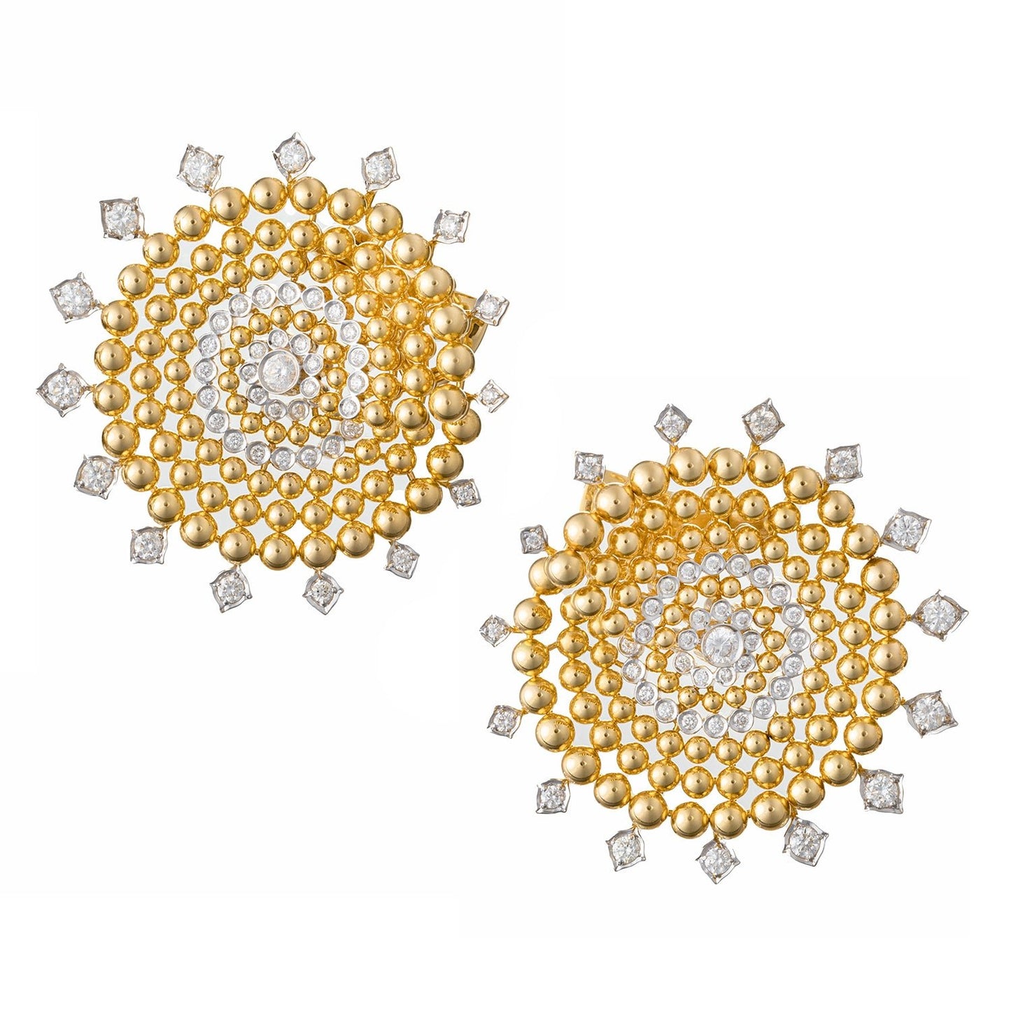Greenleaf & Crosby - 18k Yellow Gold Bead Diamond Swirl Earclips