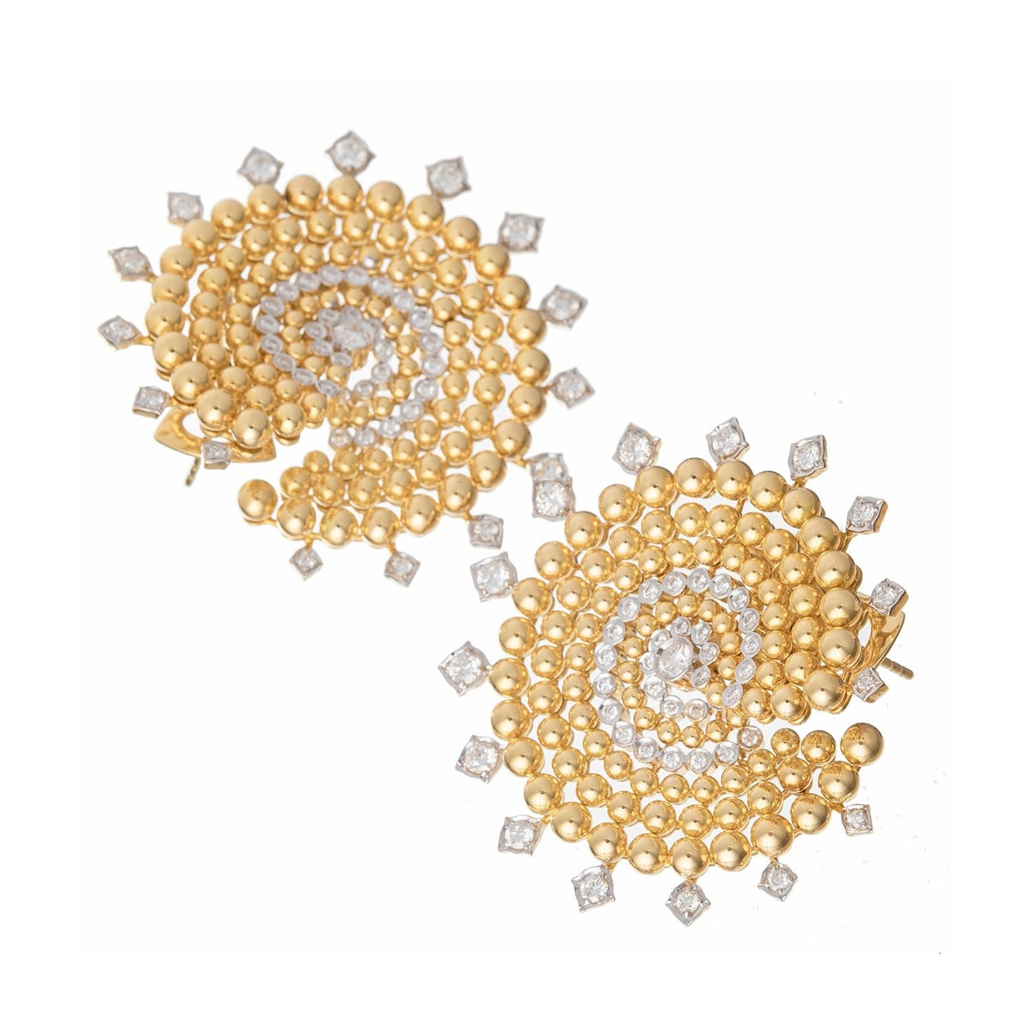 Greenleaf & Crosby - 18k Yellow Gold Bead Diamond Swirl Earclips