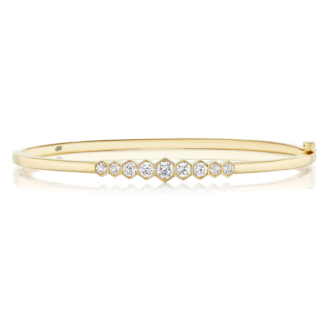 Greenleaf & Crosby - 18k Yellow Gold Diamond Center Hinged Bangle