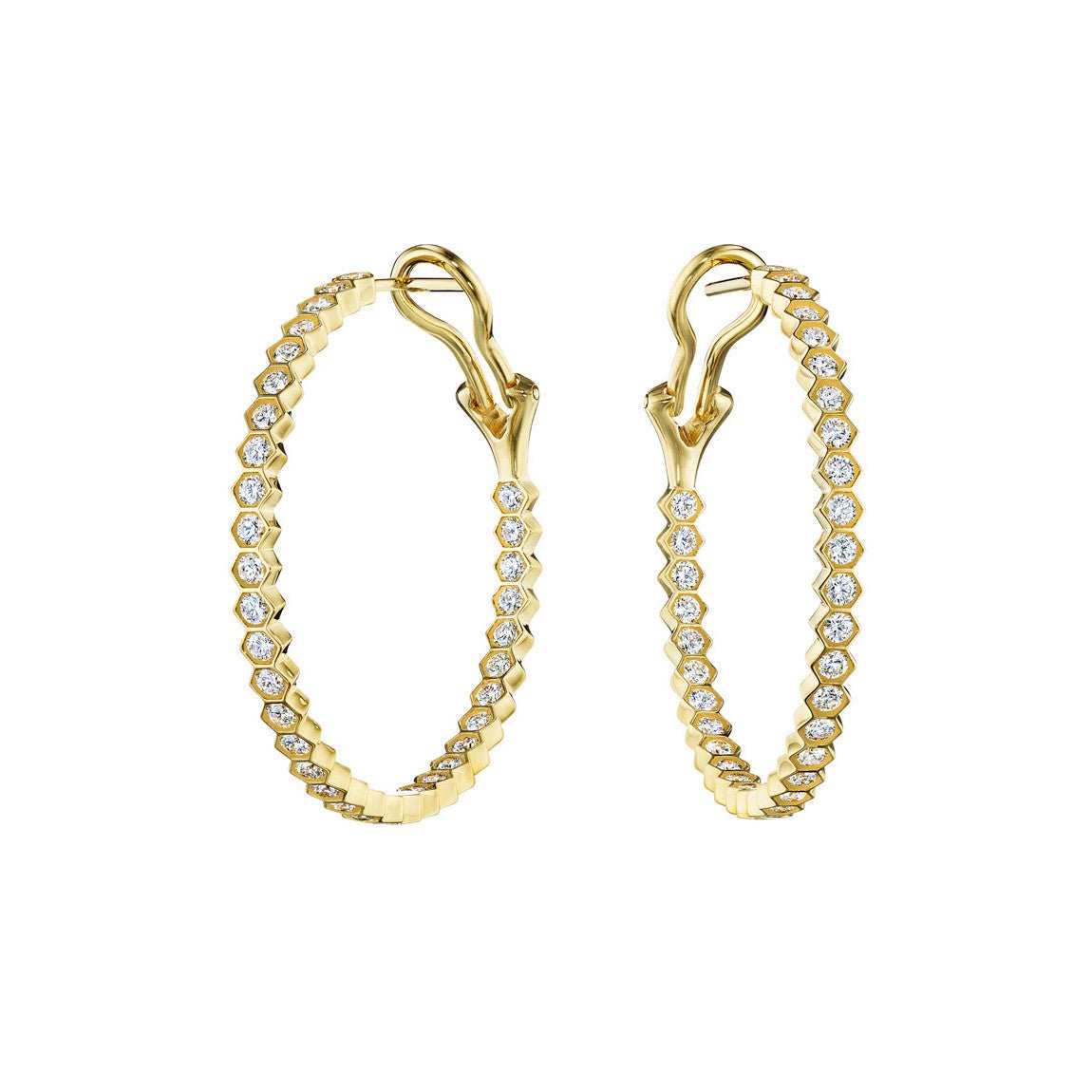 Greenleaf & Crosby - 18k Yellow Gold Diamond Hexagonal Hoop Earrings